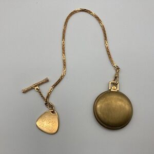 Vintage Phasar Swiss Quartz Gold Tone Pocket Watch with Date & Fob